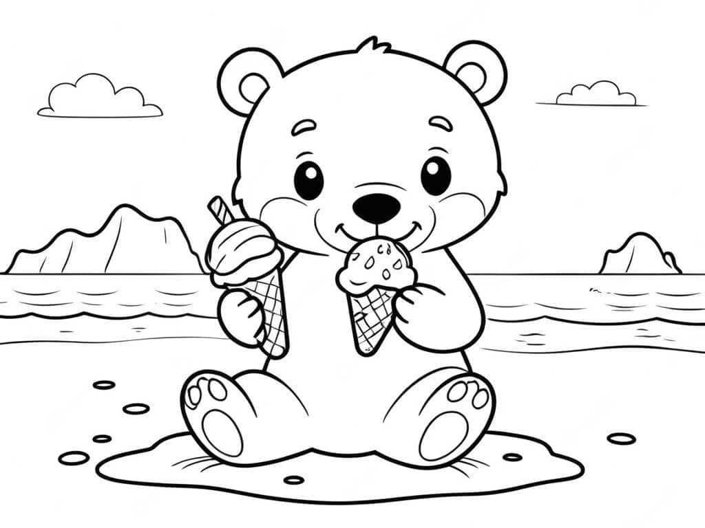 Orso in Spiaggia con Gelato da Colorare