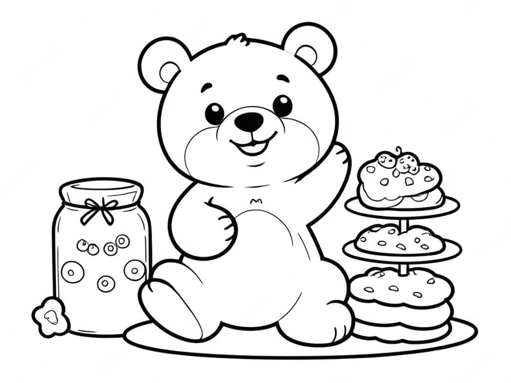 Orso che Mangia Biscotti da Colorare