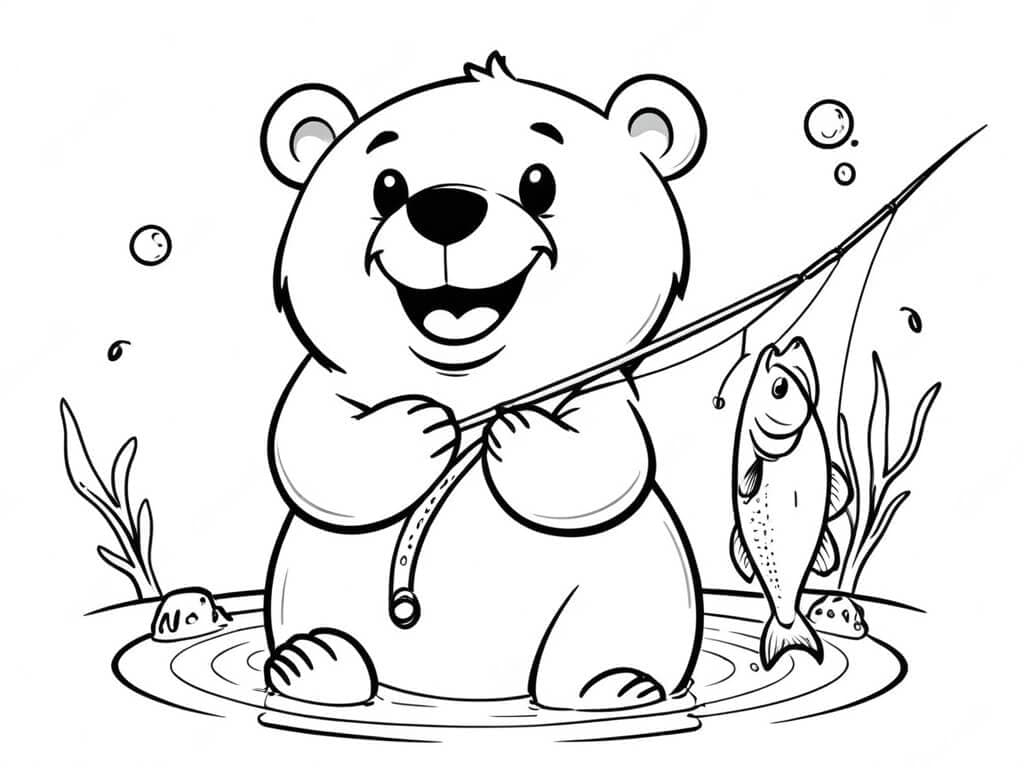 Bear Fishing Coloring Page