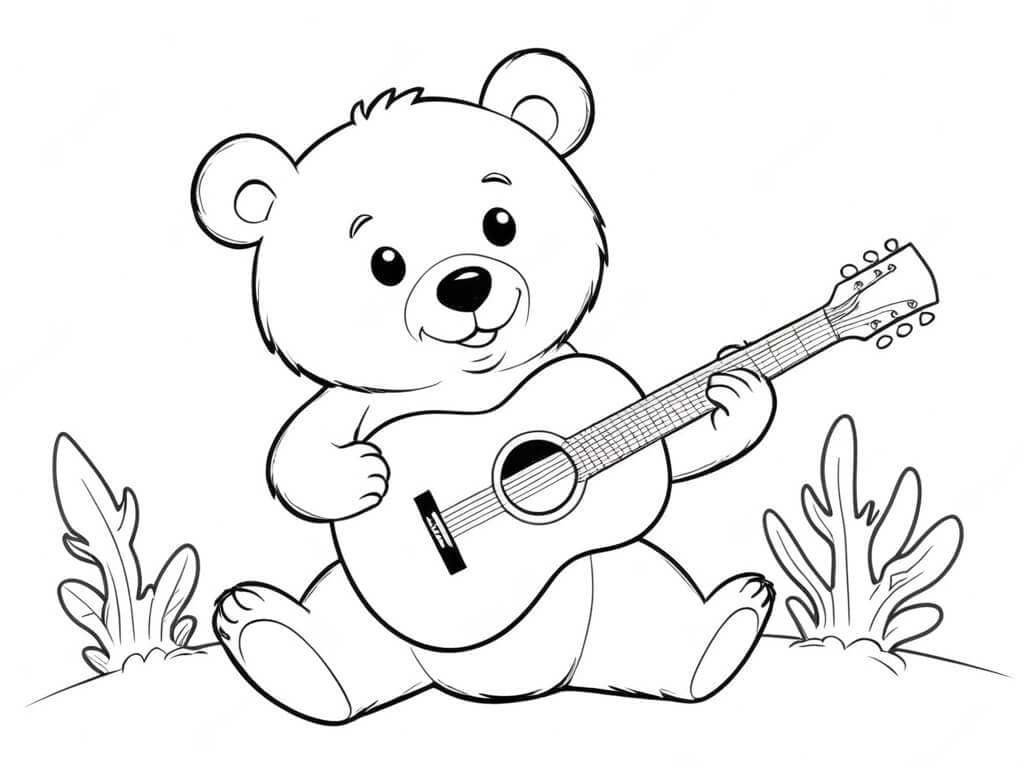 Bear Playing Guitar Coloring Page