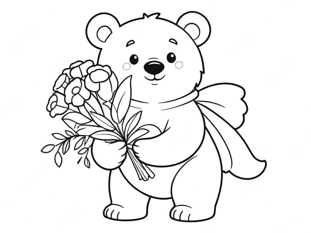 Orso con Fiori da Colorare