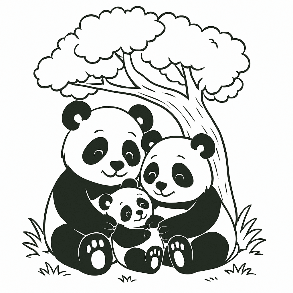 Famiglia di panda carina da colorare