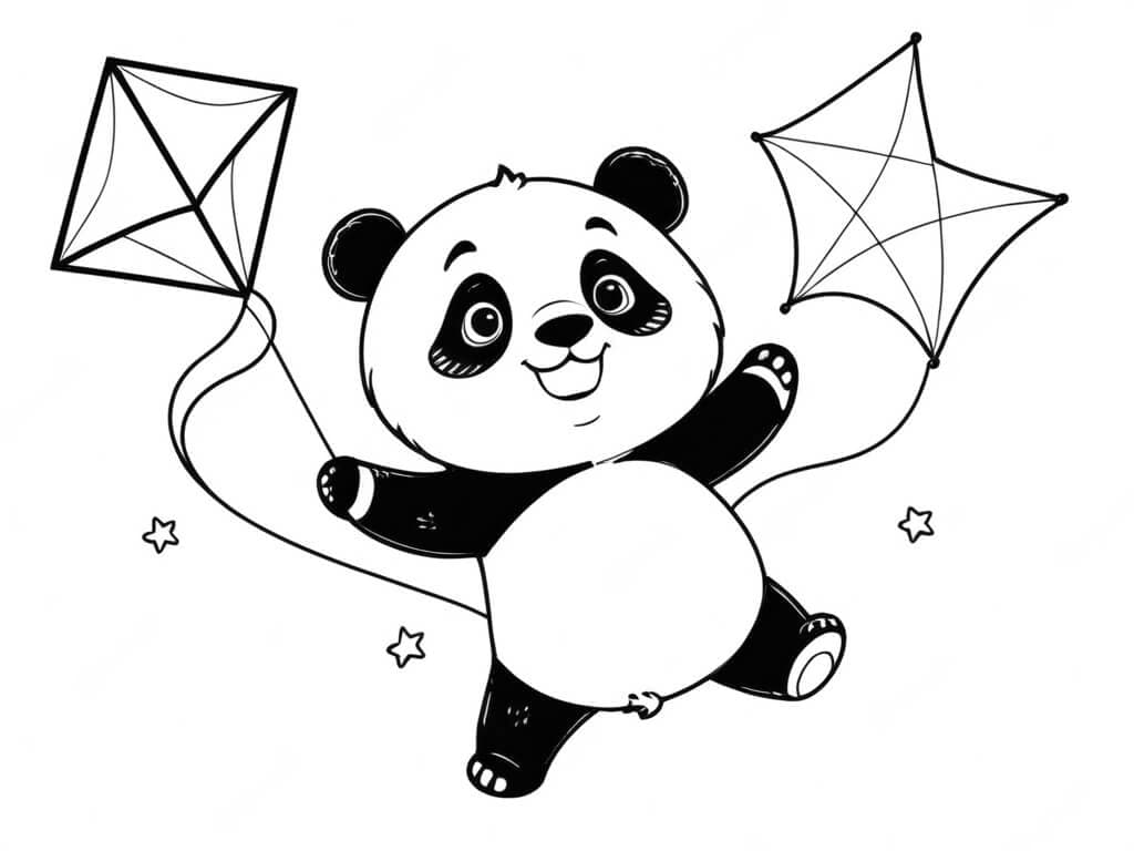 Panda con aquilone da colorare
