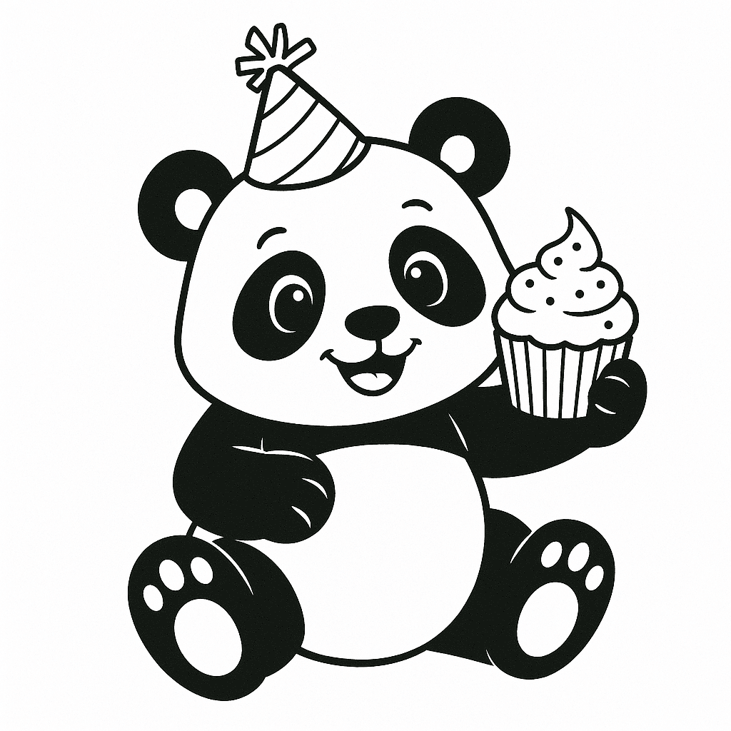 Panda con cupcake da colorare
