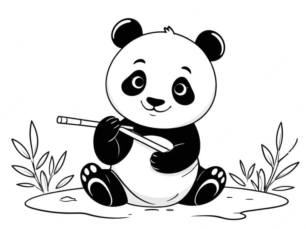 Panda con il suo bambu da colorare