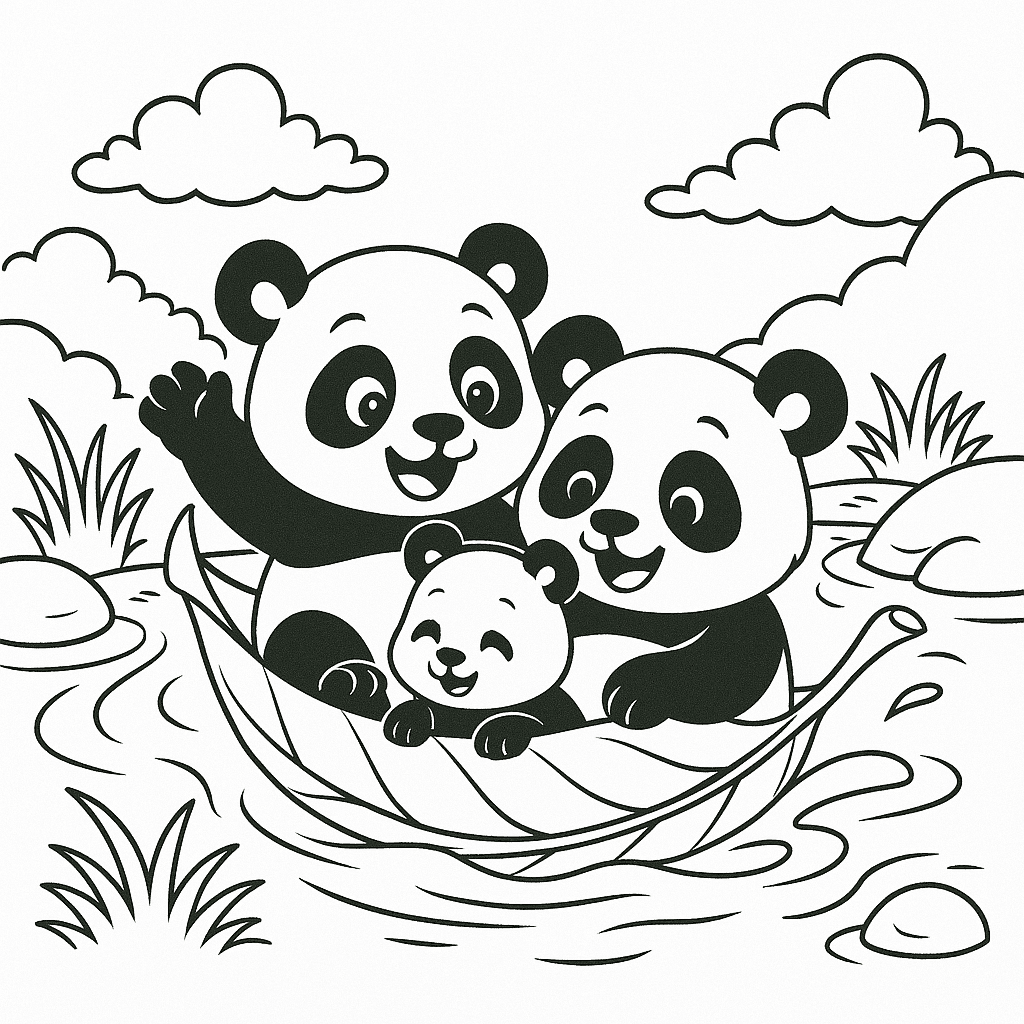 Panda che giocano nell'acqua da colorare