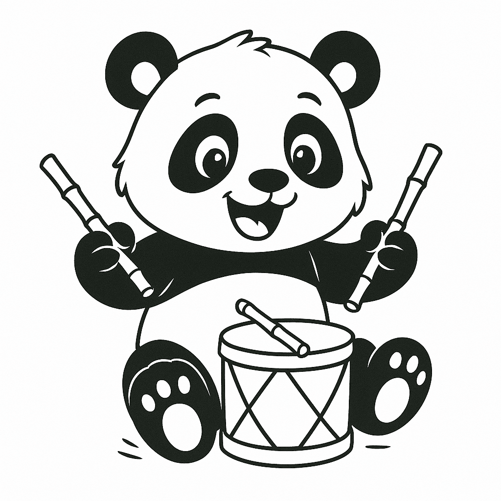 Panda che suona la batteria con bambu da colorare