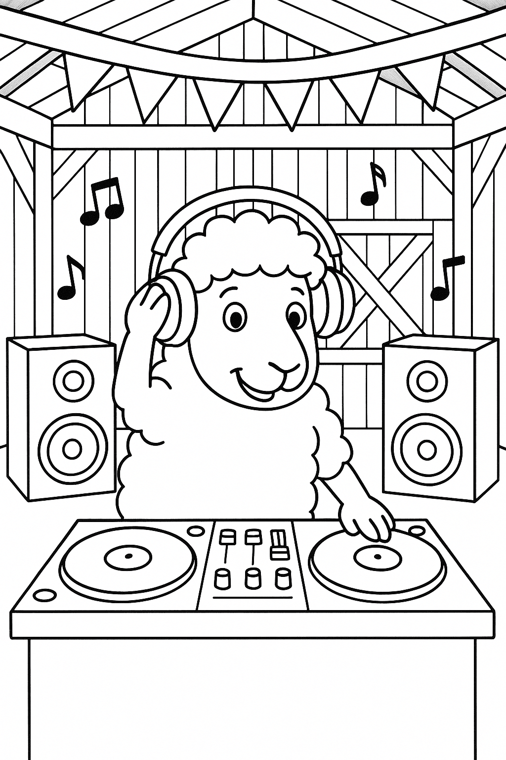 Pecora DJ nella stalla da colorare