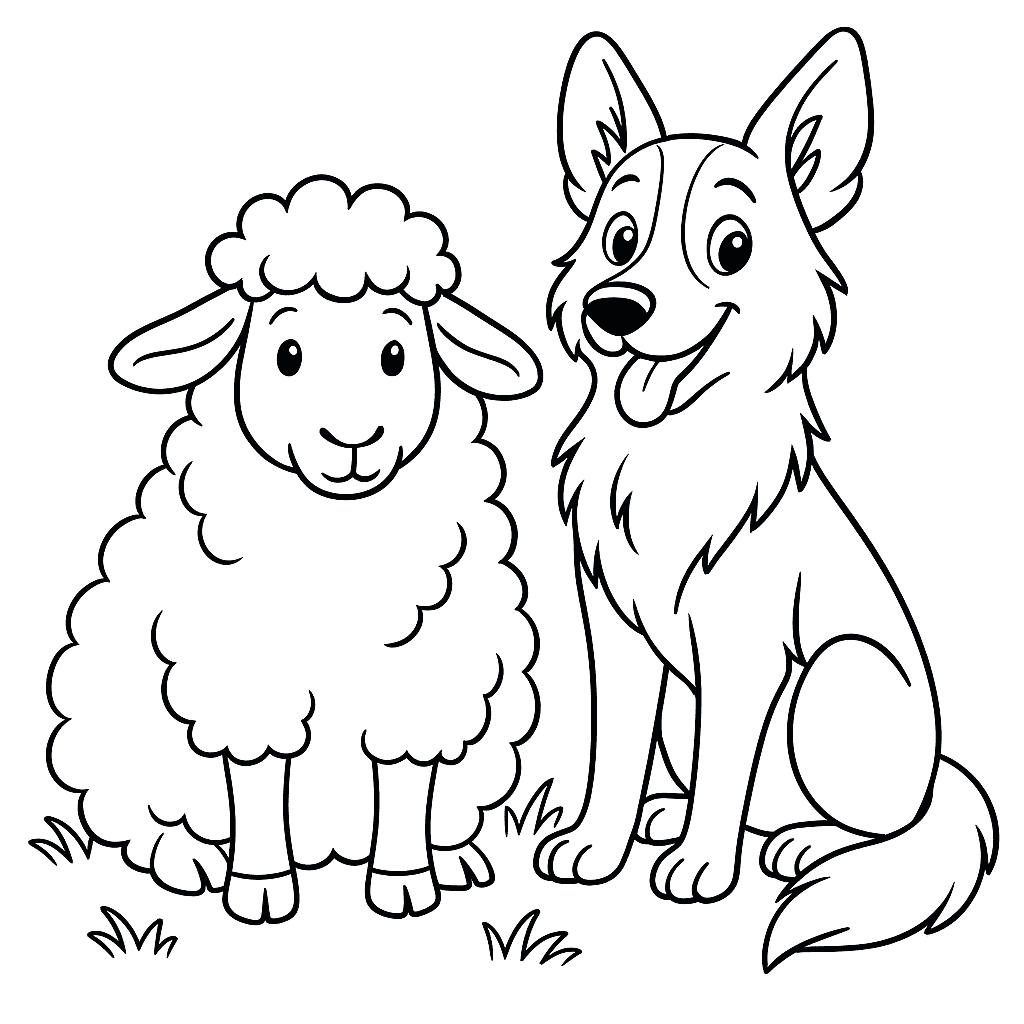 Pecora e cane da pastore da colorare