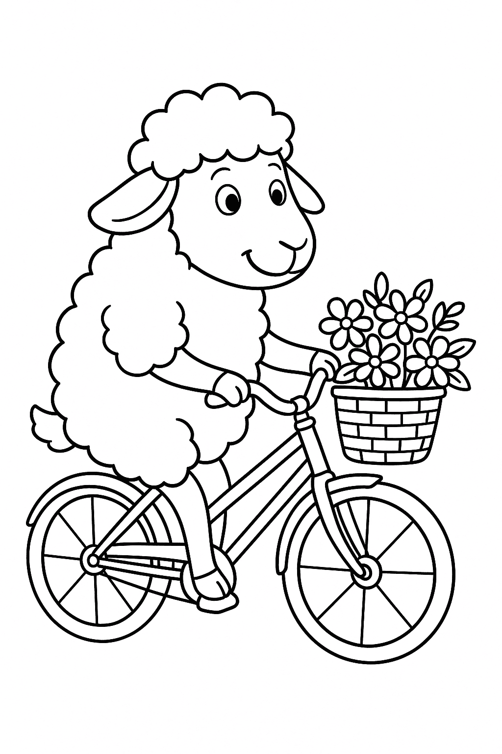 Pecora in bicicletta da colorare