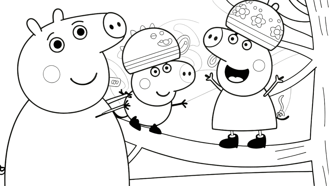 Peppa Pig gioca sotto l'albero da colorare