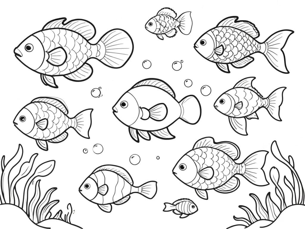 Banco di pesci nell oceano da colorare