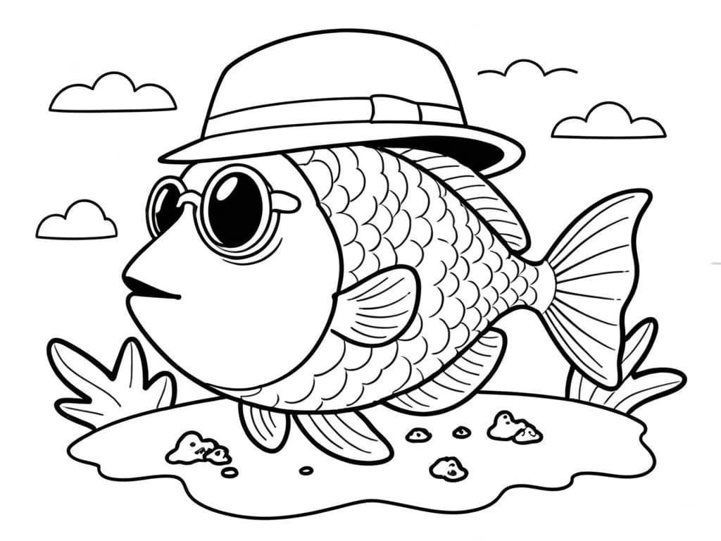 Pesce con cappello da colorare
