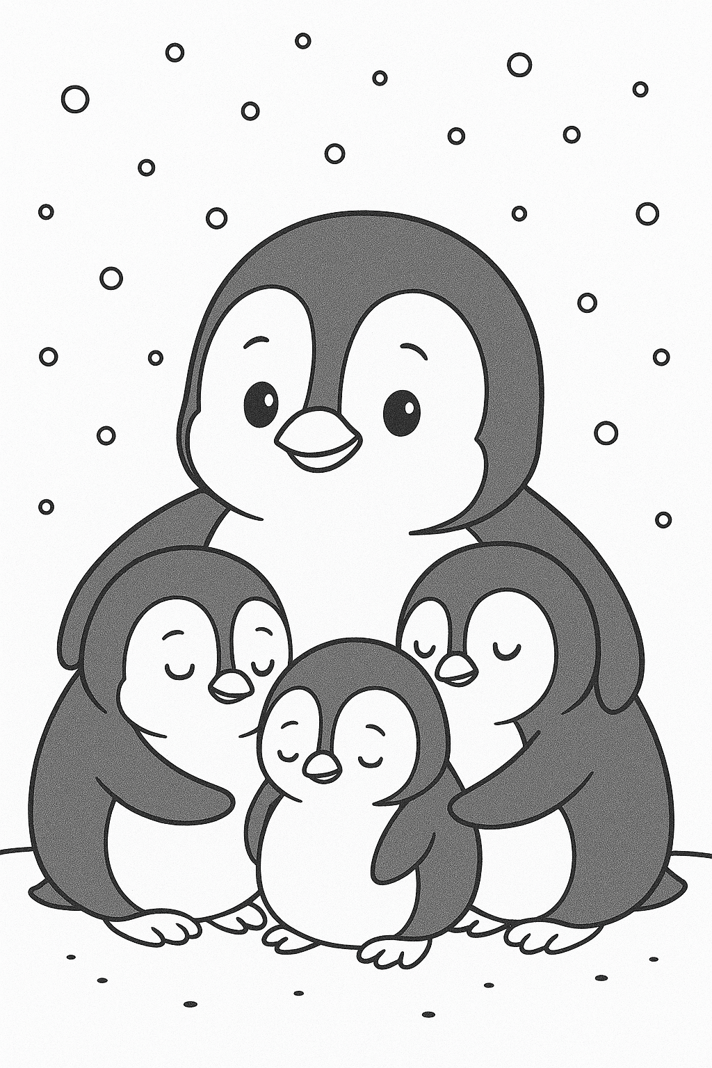 Famiglia di pinguini da colorare
