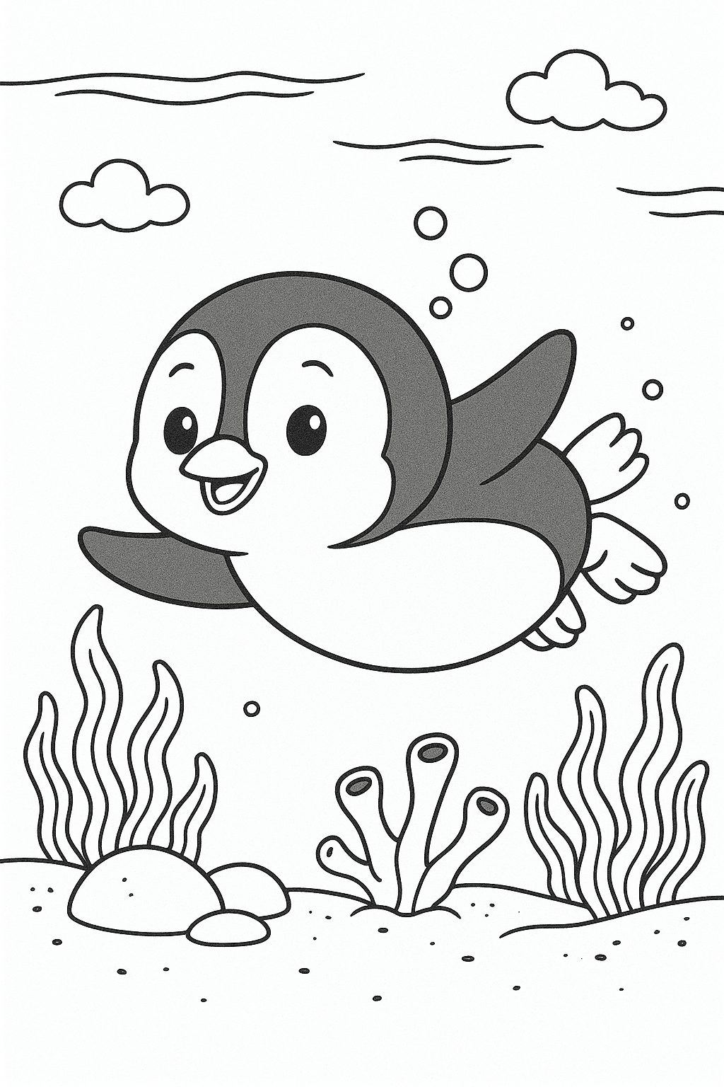 Pinguino che nuota da colorare