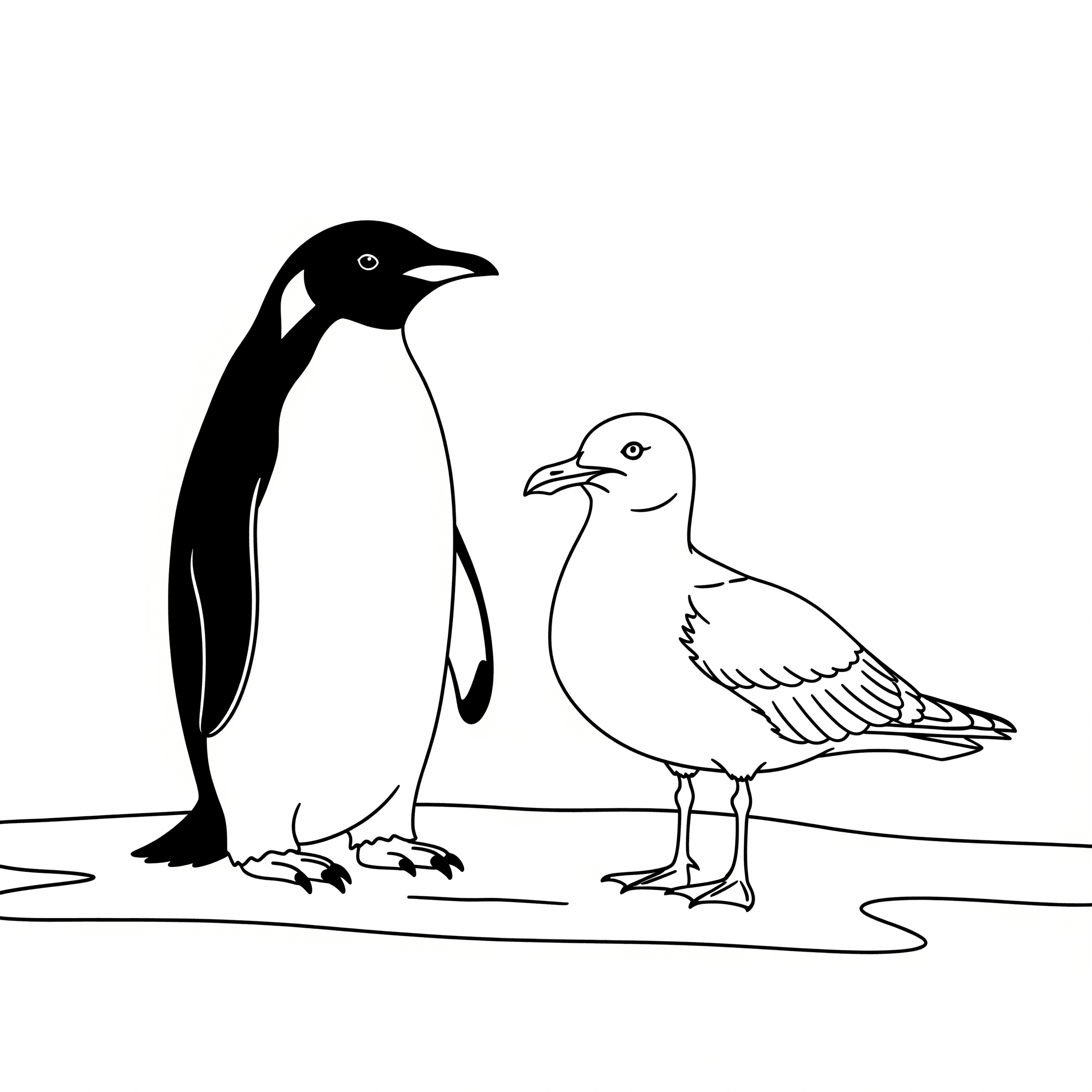 Pinguino e gabbiano da colorare