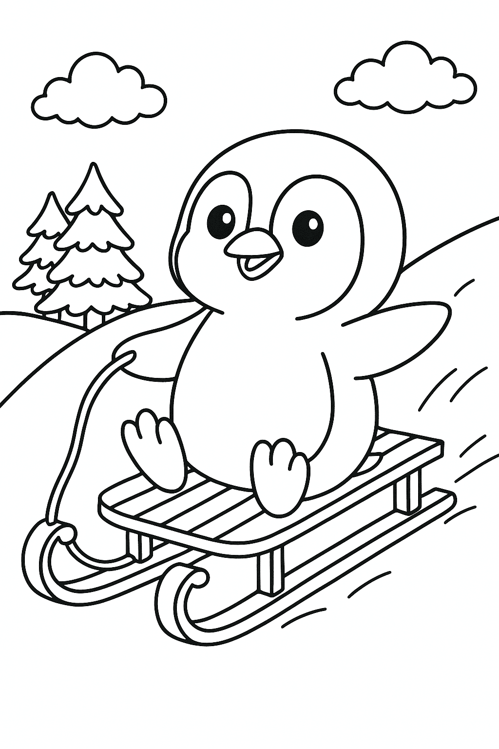 Pinguino sulla slitta da colorare