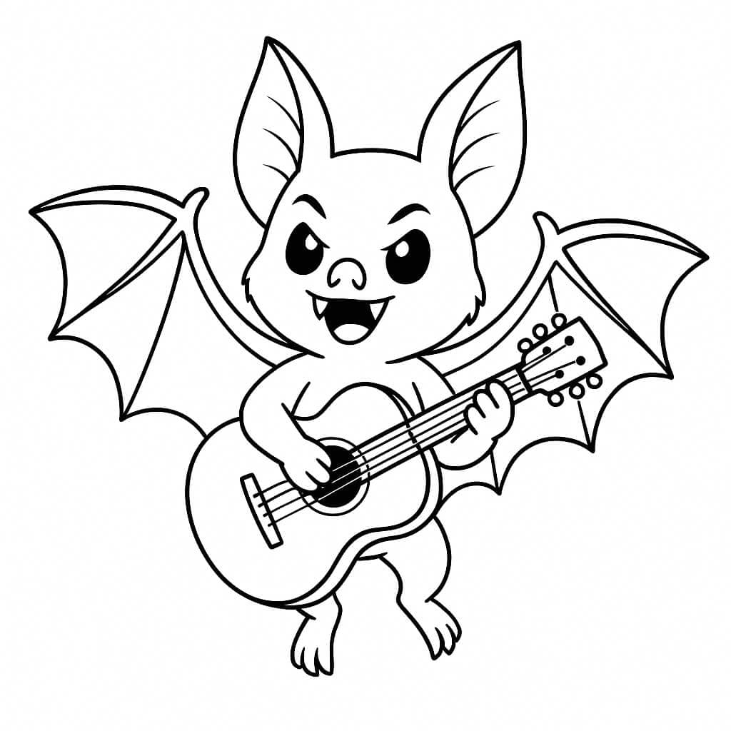 Pipistrello che suona la chitarra da colorare