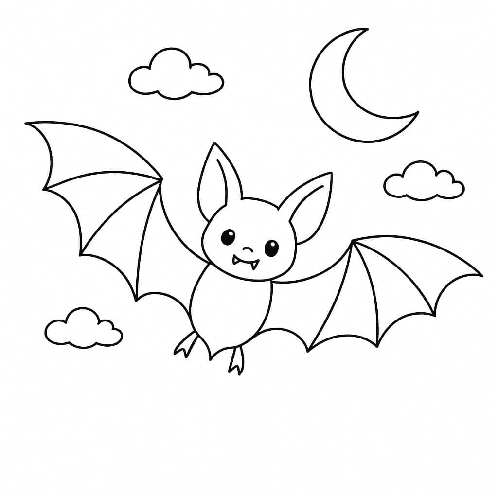 Pipistrello che vola con la luna da colorare