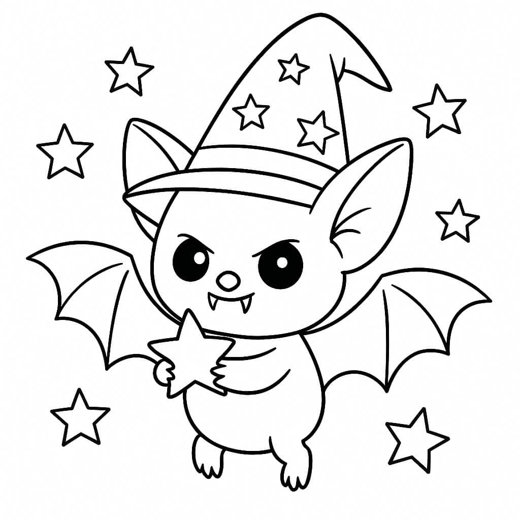 Pipistrello con cappello da mago da colorare