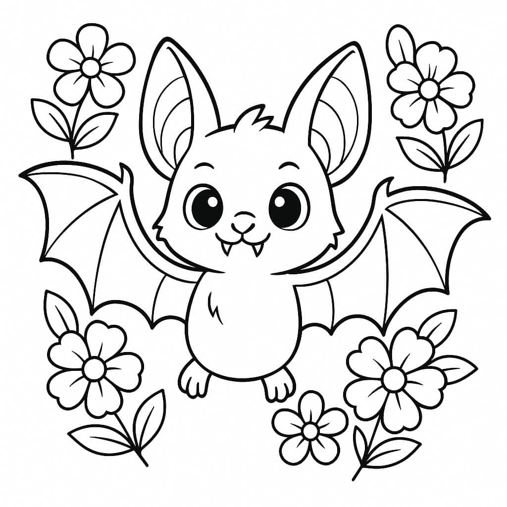 Pipistrello con fiori da colorare