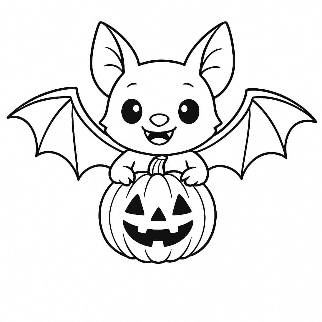 Pipistrello di Halloween con zucca da colorare