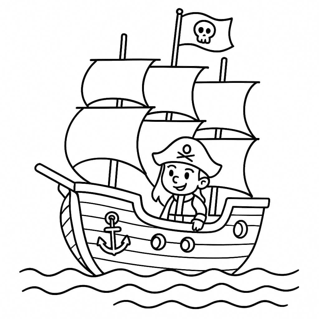 Nave pirata con ancora da colorare