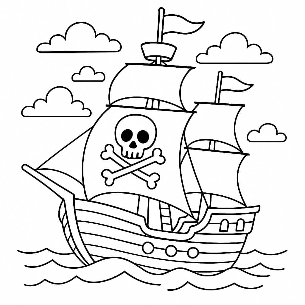 Nave pirata con vela da colorare