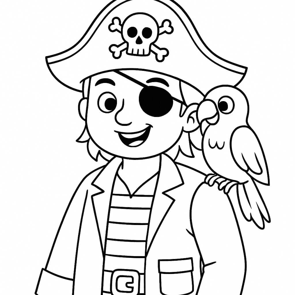 Pirata con pappagallo da colorare
