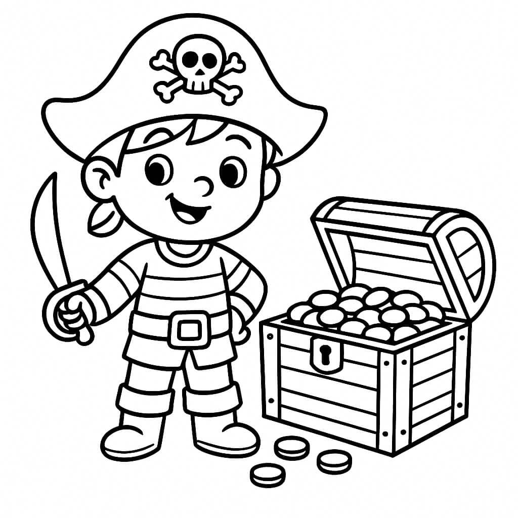 Pirata con scrigno da colorare