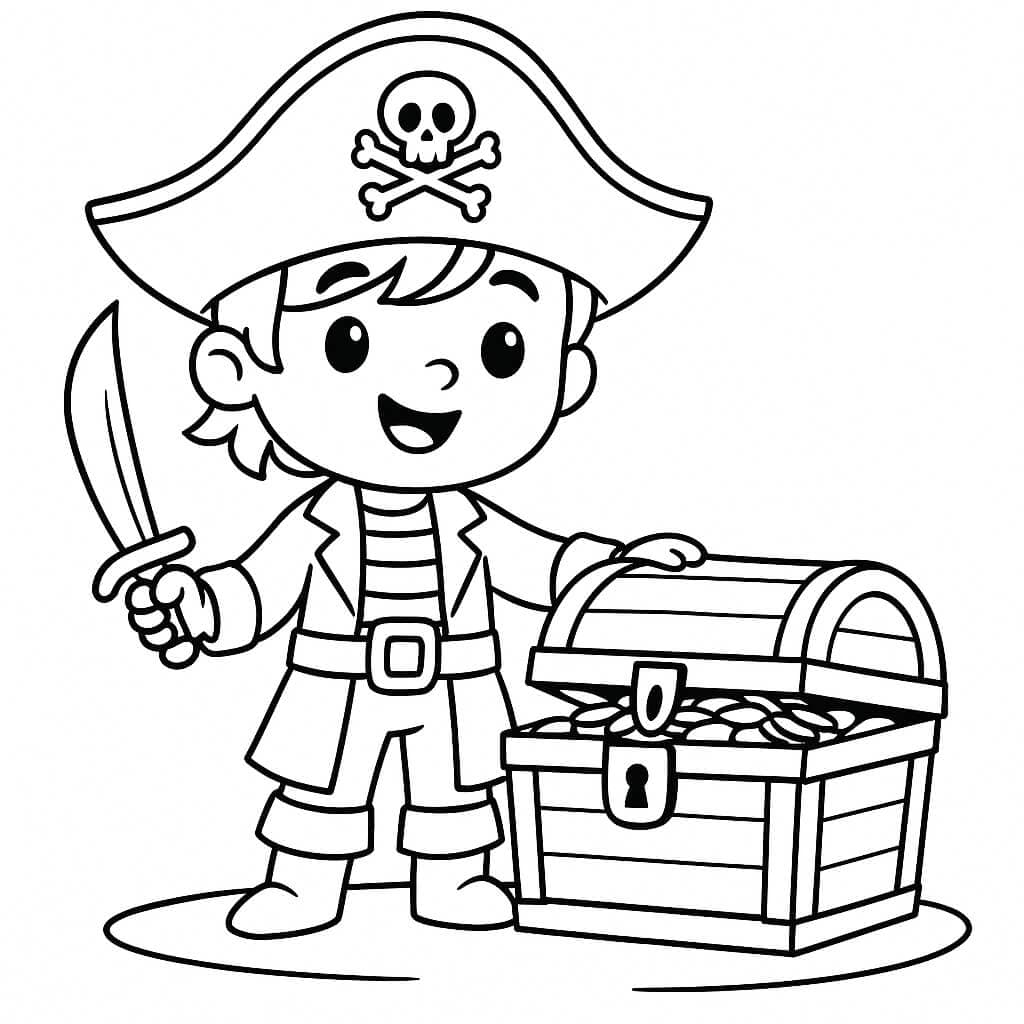 Pirata con tesoro da colorare