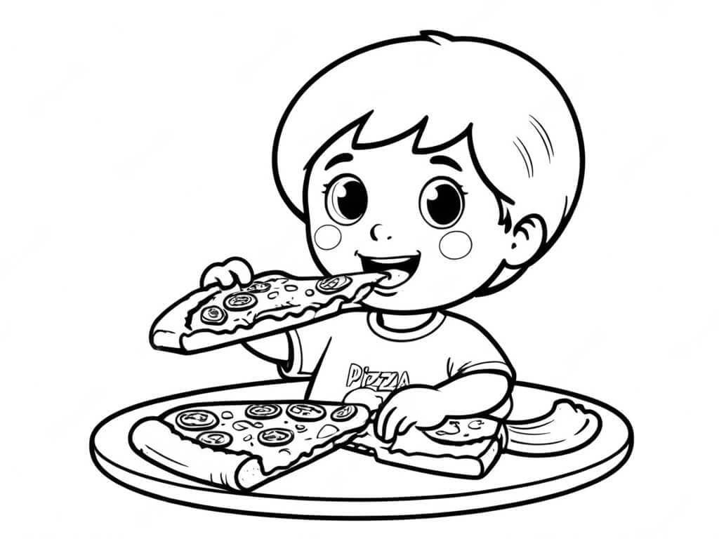 Bambino che mangia pizza da colorare