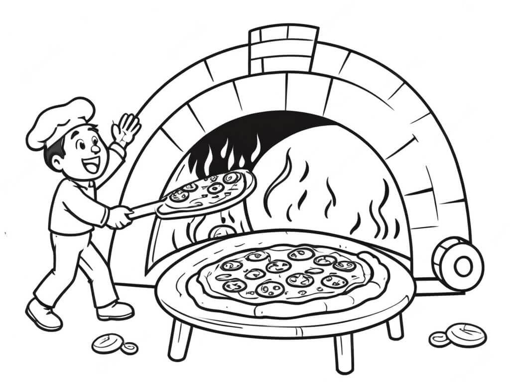 Pizza al forno a legna da colorare