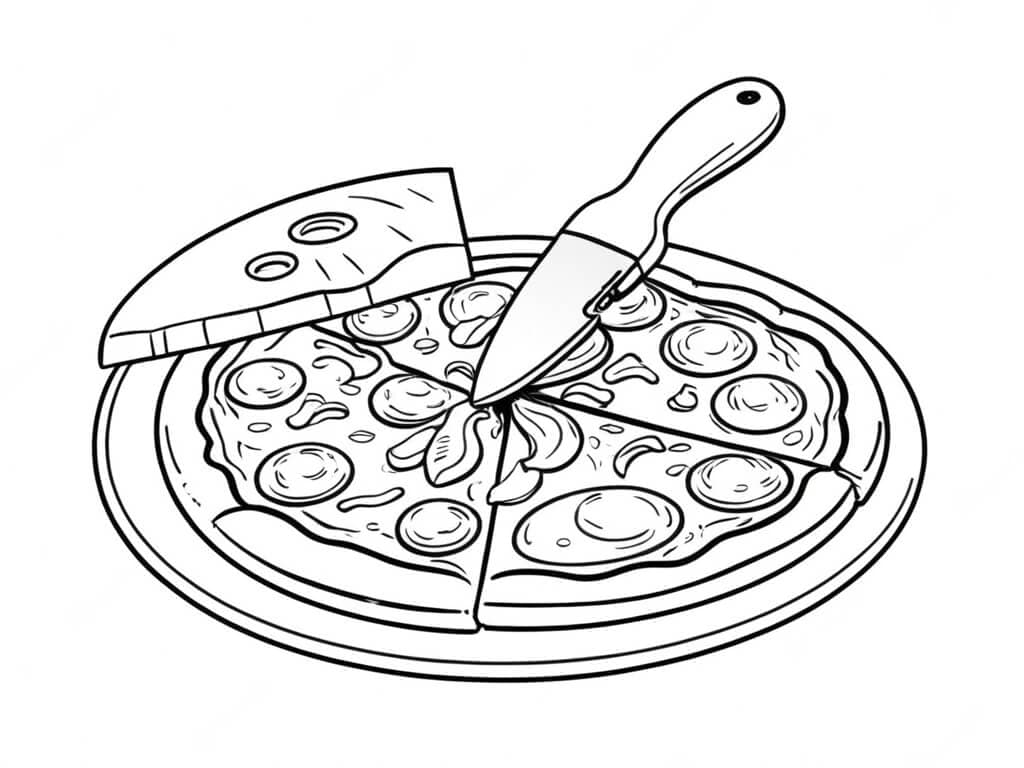 Pizza che viene tagliata da colorare