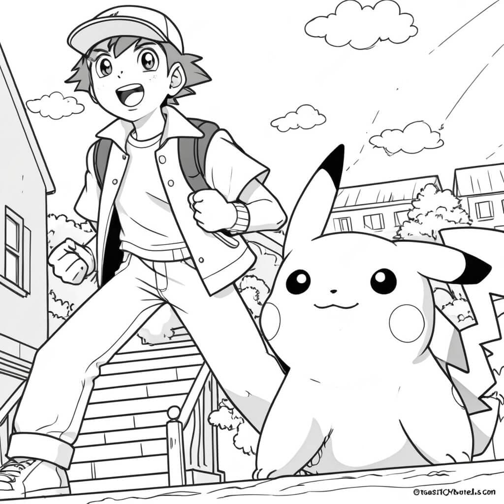 Pikachu e Ash a Biancavilla da colorare