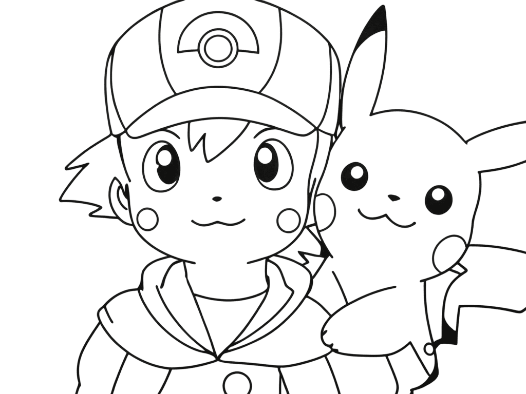 Pikachu e il suo migliore amico Ash da colorare