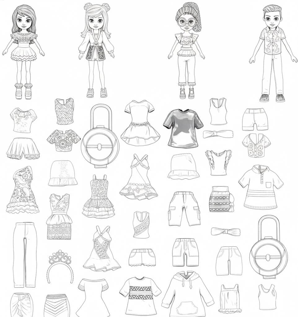 Polly con vestiti da colorare