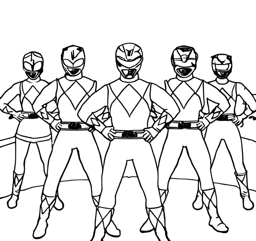 Power Rangers riuniti da colorare