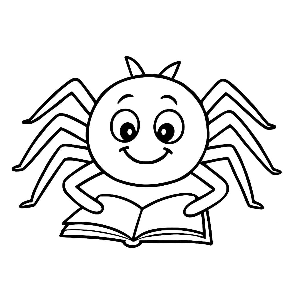Ragno che legge un libro da colorare
