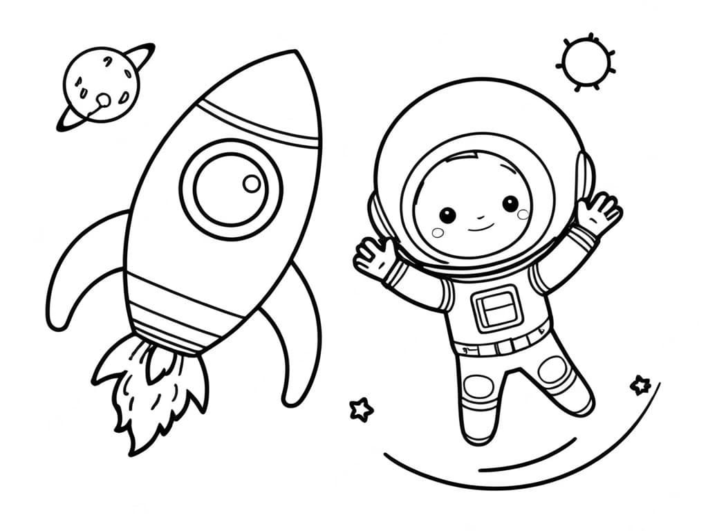 Razzo e giovane astronauta da colorare