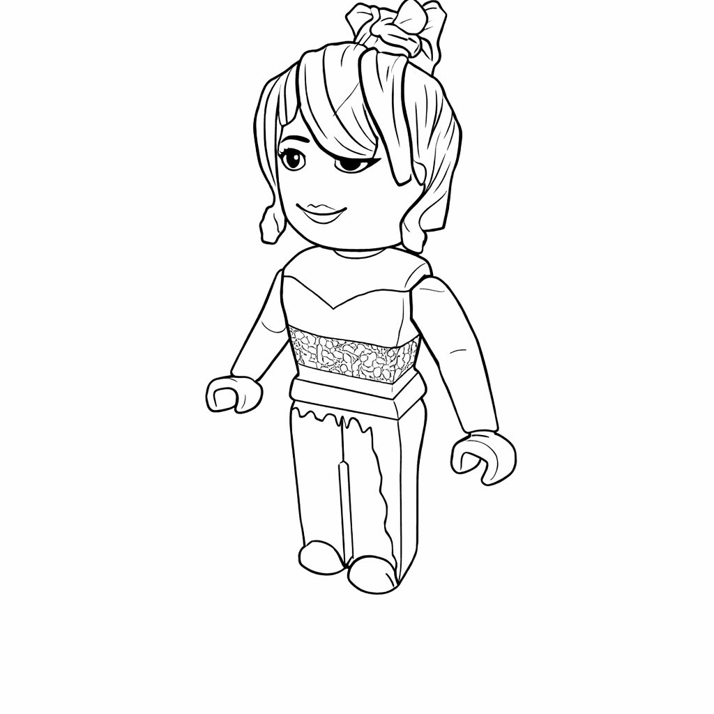 Ragazza Roblox con Vestito Rosso da Colorare