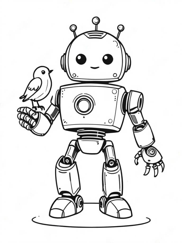 Robot con uccellino da colorare