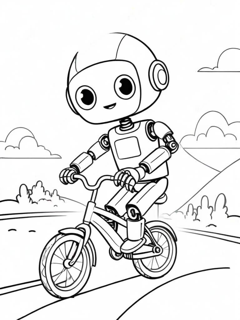 Robot in bicicletta da colorare