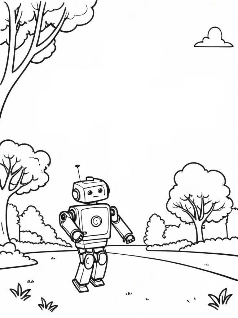 Robot in giardino da colorare