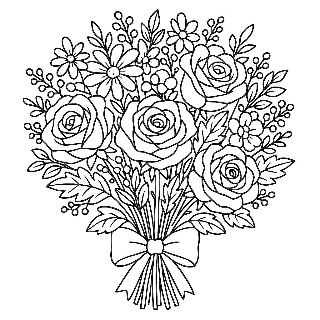 Mazzo di rose da colorare
