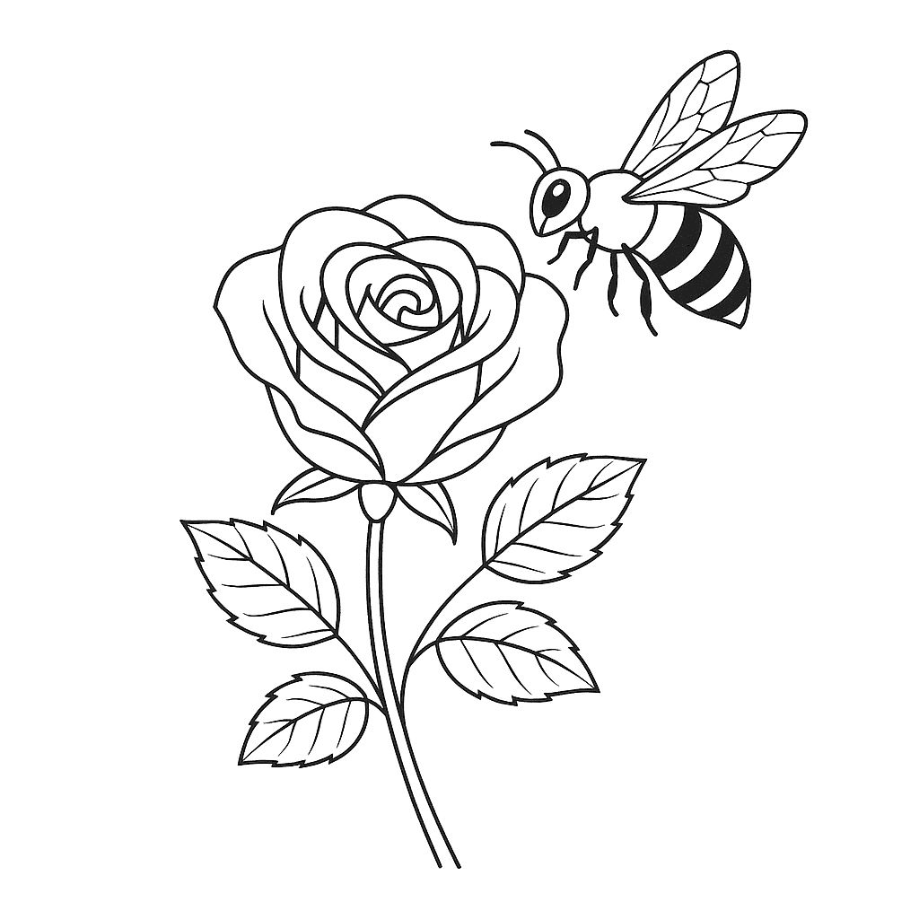 Rosa con ape da colorare