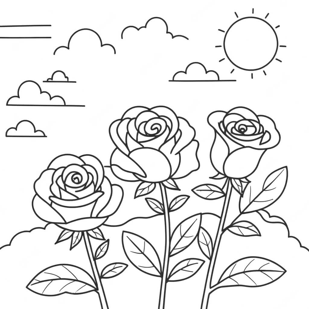 Rosa con sole da colorare