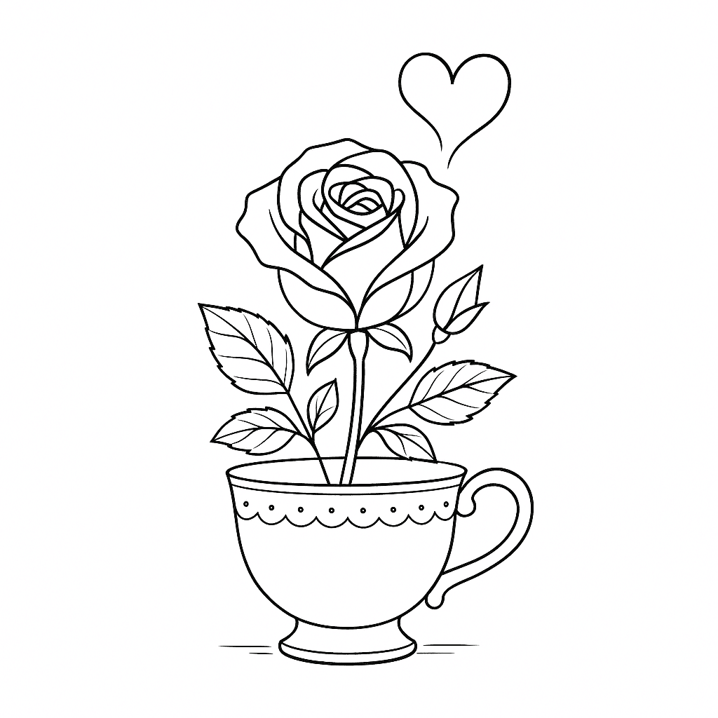 Rosa in una tazza da colorare
