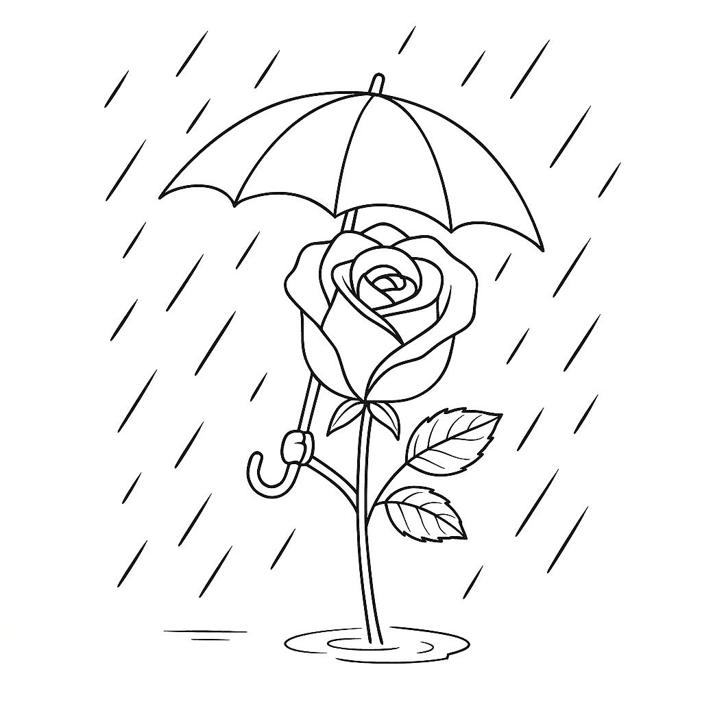 Rosa sotto la pioggia da colorare