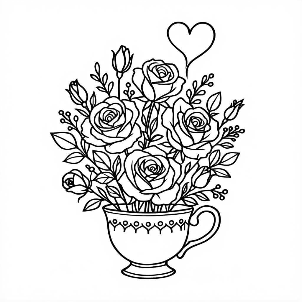 Rose in una tazza da colorare